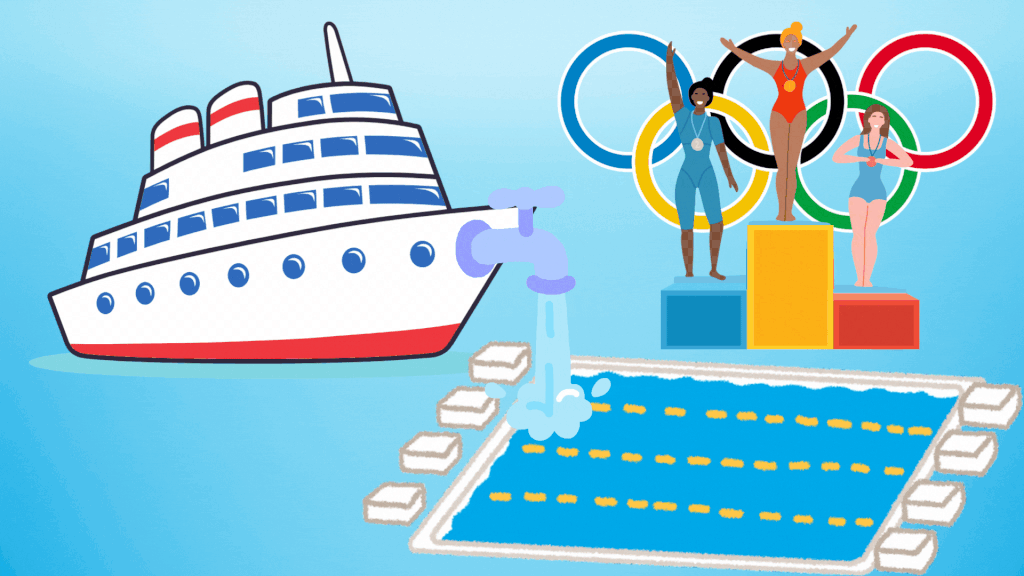 Graphic of cruise ship and Olympic pool