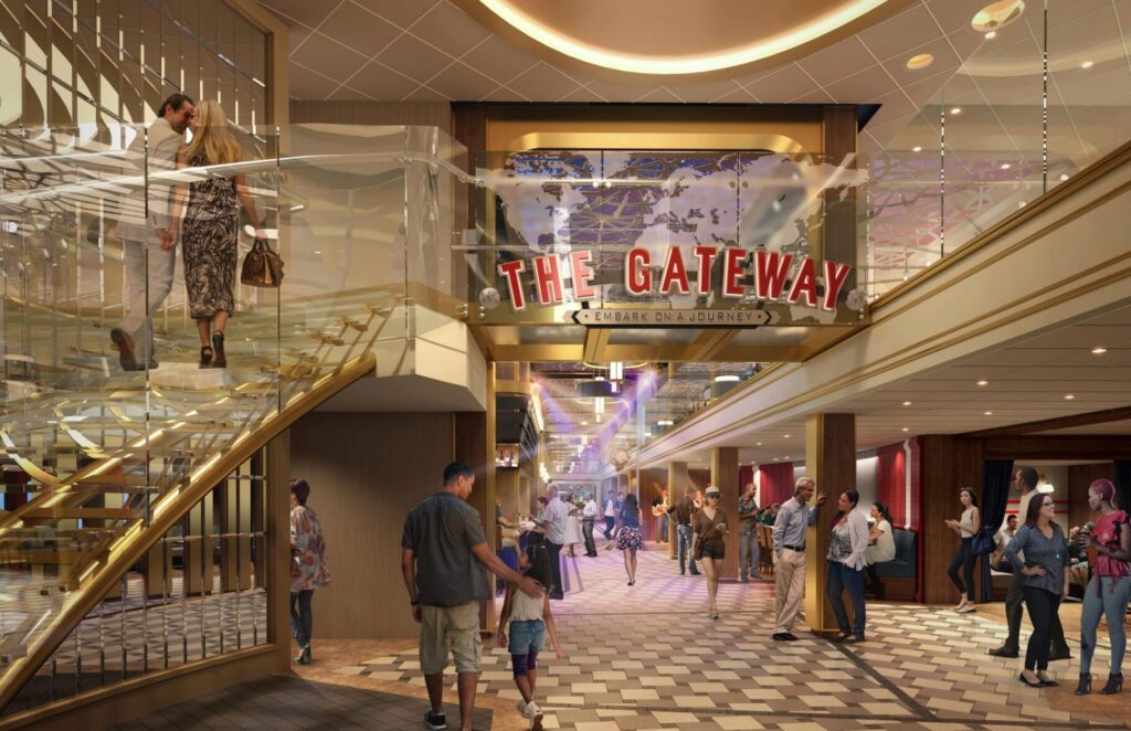 Rendering of the entrance to the Gateway zone on the Carnival Celebration cruise ship