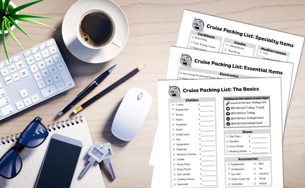 Cruise Planner Packing List displayed on a desk
