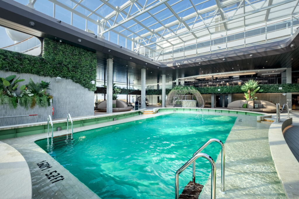 Botanic Garden Pool on the MSC World America featuring a retractable roof