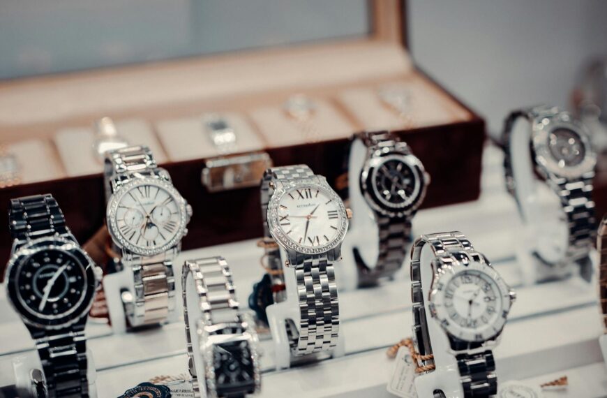 A stylish display of luxury wristwatches at a boutique authorized dealer.